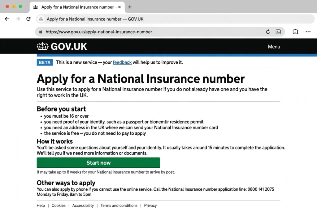 How to apply for a National Insurance number online official GOV.UK page