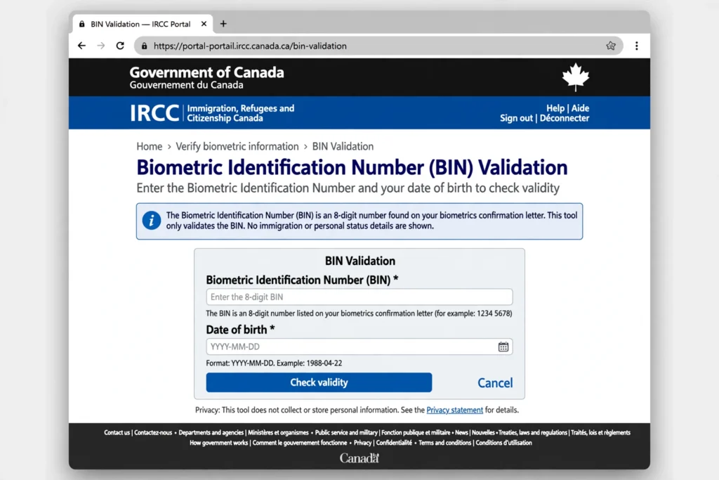 How to check biometric status for Canada visa using BIN number